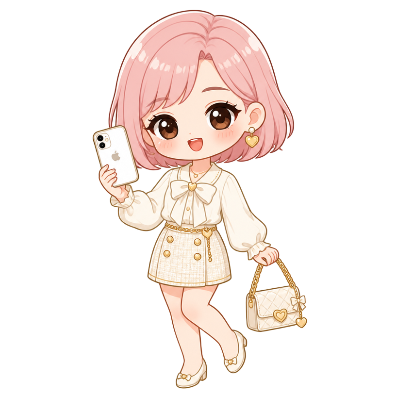 Logo chibi Lindaa pegang iPhone